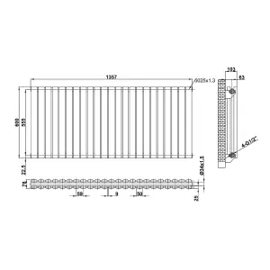 Kensington White Double Horizontal Radiator - 600x1360mm