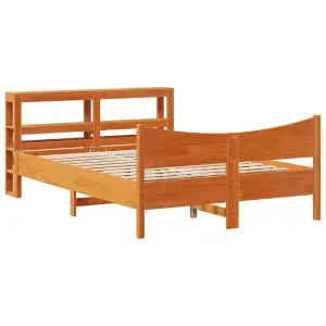 Berkfield Bed Frame with Headboard Wax Brown 140x200 cm Solid Wood Pine