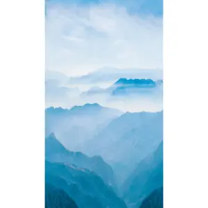 Grandeco Misty Mountain Landscape 3 panel repeatable Textured Mural, 2.8 x 1.59m Blue