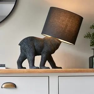 Luminosa Barack Bear Base & Shade Table Lamp Matt Black & Black Fabric