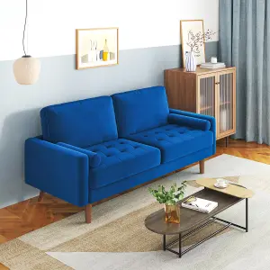 176CM Velvet Love Seat Blue Couch with 2 Pillows