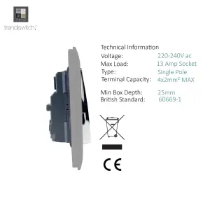 Trendiswitch Light Grey 2 Gang 13 Amp Switched Socket