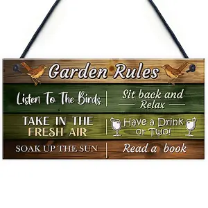 Red Ocean Garden Rules Novelty Sign Hanging Wall Fence Garden Signs and Plaques Garden Shed Sign Outdoor Decoration For Outside