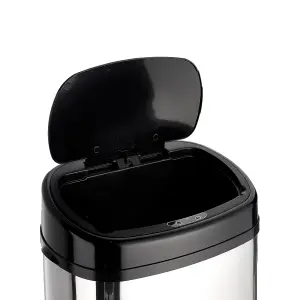 Dihl 68L Sensor Bin Chrome with Black Lid Kitchen Waste Dustbin Chrome Automatic