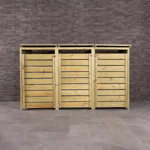 Charles Bentley FSC Triple Wooden Bin Store Wheelie Bin Storage Unit Lifting Lid