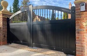 Double Swing Gate 4500x1800mm Black - Vertical Solid Infill, Bell-Curved Top