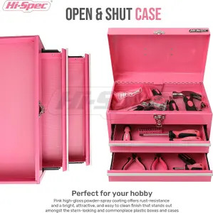 Hi-Spec Pink Steel Metal Chest & Drawers Tool Organiser Box / Carry Case: High-Gloss Finish Portable Storage for Everyday Use