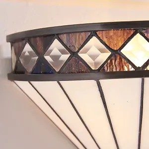 Luminosa Fargo 1 Light Indoor Wall Uplighter Dark Bronze with Tiffany Glass, E27