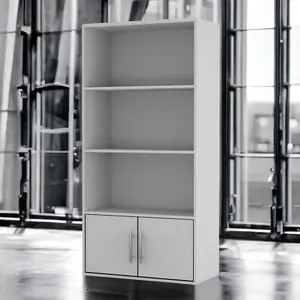 URBNLIVING 4 Tier Grey Wooden Bookcase Cupboard with White Metal Storage Shelving Display Cabinet