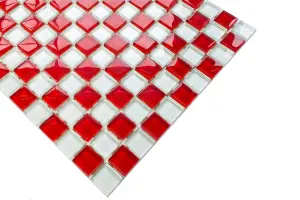 Glass mosaic on mesh for bathroom or kitchen 300mm x 300mm - Red Cross