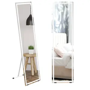 HOMCOM LED Lighted Full Length Mirror Dimmable Full Size Body Mirror for Bedroom, White