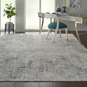 Ivory Grey Blue Modern Abstract Luxurious Jute Latex Backing Rug for Living Room Bedroom and Dining Room-66 X 230cm (Runner)