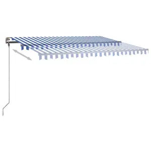 Berkfield Manual Retractable Awning with LED 400x300 cm Blue and White