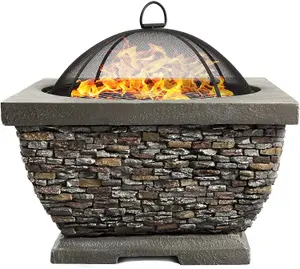 Homeology Fireology TONTERIA Prestigious Garden Fire Pit Brazier and Barbecue with Eco-Stone Finish