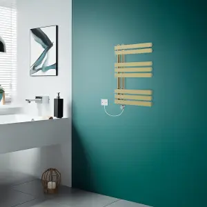 Rinse Bathrooms Designer Electric Thermostatic Heated Towel Rail D Shape Bathroom Radiator Warmer 800x600mm Brushed Brass