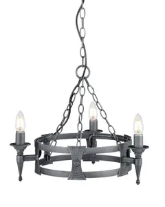 Elstead Saxon Chandelier 3 Light Black, Silver Finish, E14