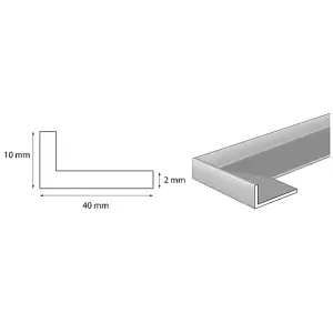 nielsen Aluminium L-Shaped Angle Profile, Matt Anodized, 2000x40x10mm, Thickness: 2mm, Length: 2m