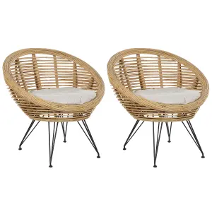 Set of 2 Garden Chairs with Cushions MARATEA Rattan Natural