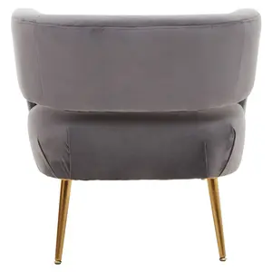 Interiors by Premier Grey Velvet Chair with Gold Finish Metal Legs, Backrest Dining Chair, Easy to Clean Armchair