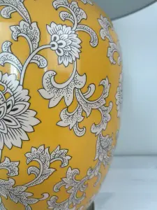 Yellow Floral Ceramic Table Lamp with Plain Shade