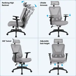 Yaheetech Ergonomic Desk Chair Multi-adjustment Functions - Light Grey