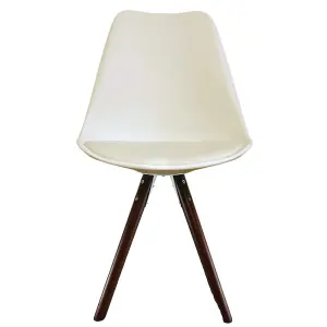 Soho Vanilla Plastic Dining Chair with Pyramid Dark Wood Legs