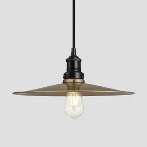 Industville Brooklyn Flat Pendant, 15 Inch, Brass, Black Holder