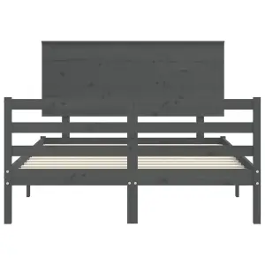 Berkfield Bed Frame with Headboard Grey 140x190 cm Solid Wood