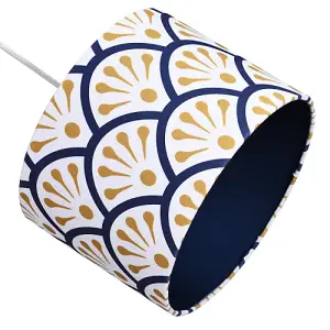 Unique Moroccan Floral Designer 25cm Navy Midnight Blue and Ochre Drum Lampshade