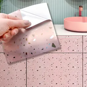 Walplus Rose Pink Metallic Silver Terrazzo Metallic Tile Stickers Multipack 120Pcs