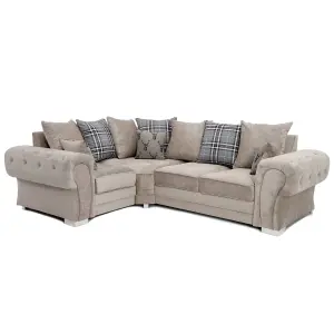 Milan 4 Seater L Shaped Corner Sofa Scatter Back Chesterfield Arms Mink Left Hand Facing