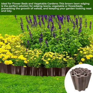 9 Metres Brown  Flexible Plastic Lawn Edging Durable, Weatherproof, and Frost-Resistant  15cm Height