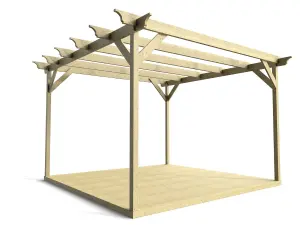 Timber Pergola and Decking Complete DIY Kit, Champion design (4.2m x 4.2m, Light green (natural) finish)