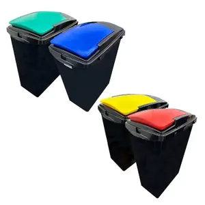 Set Of 4 (Blue, Green, Red & Yellow) Large Black Base 40L Utility Recycling Interlocking Waste Bins