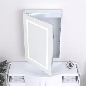 Bathroom Cabinet Wall Mirror - Rectangular 700 x 500mm - LED Light Wall Mirror Cabinet (Square) - Demister Pad