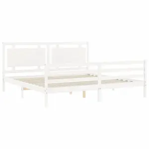 Berkfield Bed Frame with Headboard White Super King Size Solid Wood