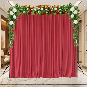 Red Velvet Backdrop Curtain Wrinkle-Free Polyester Fabric Background with Drapes, 3x3 Metres