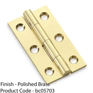 PAIR Solid Brass Cabinet Butt Hinge - 50mm - Polished Brass Premium Cupboard