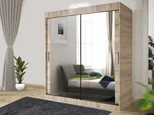 Bedroom Sliding Wardrobe with LED - Storage Space & Sleek Design comes in Width 100cm/120cm/150cm/180cm/203cm/250cm (Oak, 120cm)