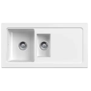 Reginox RL 501CW II White 1.5 Bowl Inset Reversible Ceramic Kitchen Sink