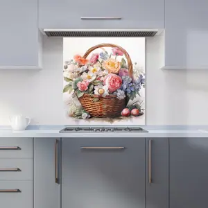 Victorian Easter Basket Watercolour Premium Glass Kitchen Splashback W700mm x H650mm