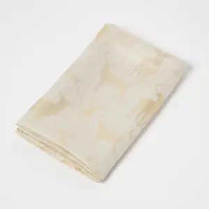 Homescapes Gold Stag Christmas Table Cloth, 132 x 228 cm