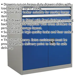 Heavy-Duty Industrial Double Locker Cabinet with Drawers and Shelf - 900x450x1000mm