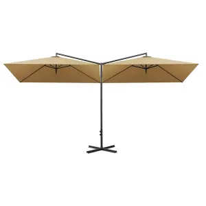 Berkfield Double Parasol with Steel Pole Taupe 600x300 cm