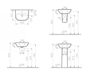 Vitra S20 450mm basin 1 tap hole and full pedestal