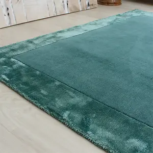 Aqua Blue Bordered Handmade Modern Easy to clean Rug for Dining Room Bed Room and Living Room-160cm X 230cm