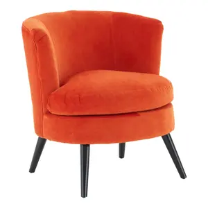 Interiors By Premier Velvet Upholstered Round Plush Orange Cotton Velvet Armchair, Elegant Comfortable Armchair For Livingroom