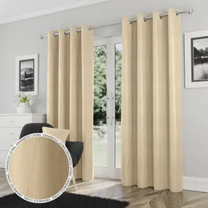 Enhanced Living Goodwood Cream Thermal, Energy Saving, Dimout Eyelet Pair of Curtains with Wave Pattern 90 x 90 inch (229x229cm)