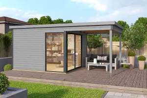 Domeo 2 + Domeo 2 Al pack ISO-Log Cabin, Wooden Garden Room, Timber Summerhouse, Home Office - L524 x W319.6 x H239.4 cm