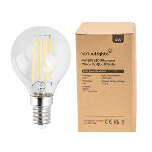 ValueLights Pack of 2 Retro Style 4w LED Filament SES E14 Clear Golfball Light Bulbs 2700K Warm White